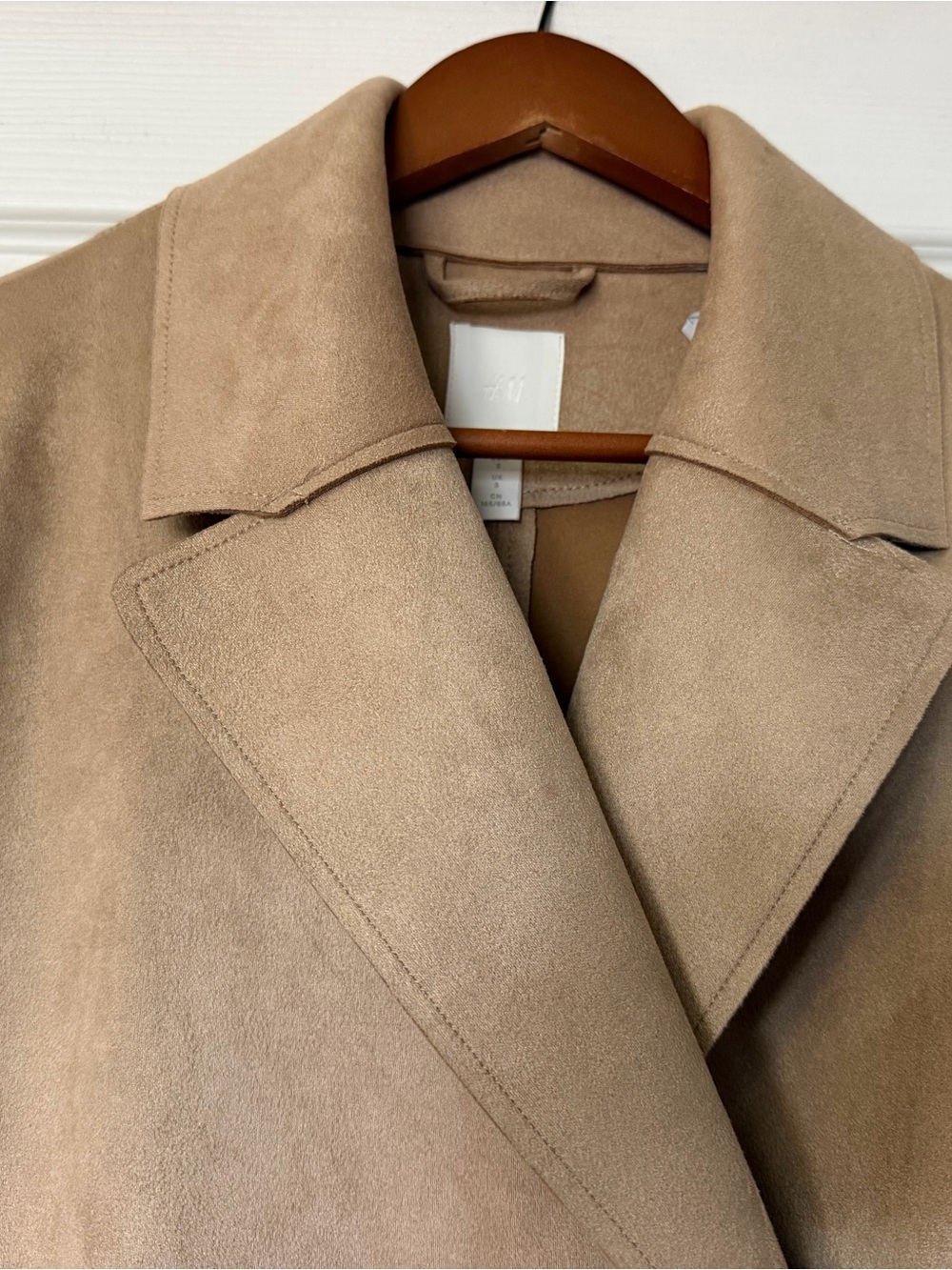 Double-Breasted Women's Faux Suede Tan Coat - Picture 4 of 7